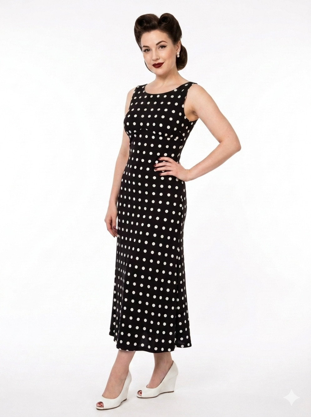 Harlow womens black and white 50s retro polka-dot sleeveless midi dress size 9